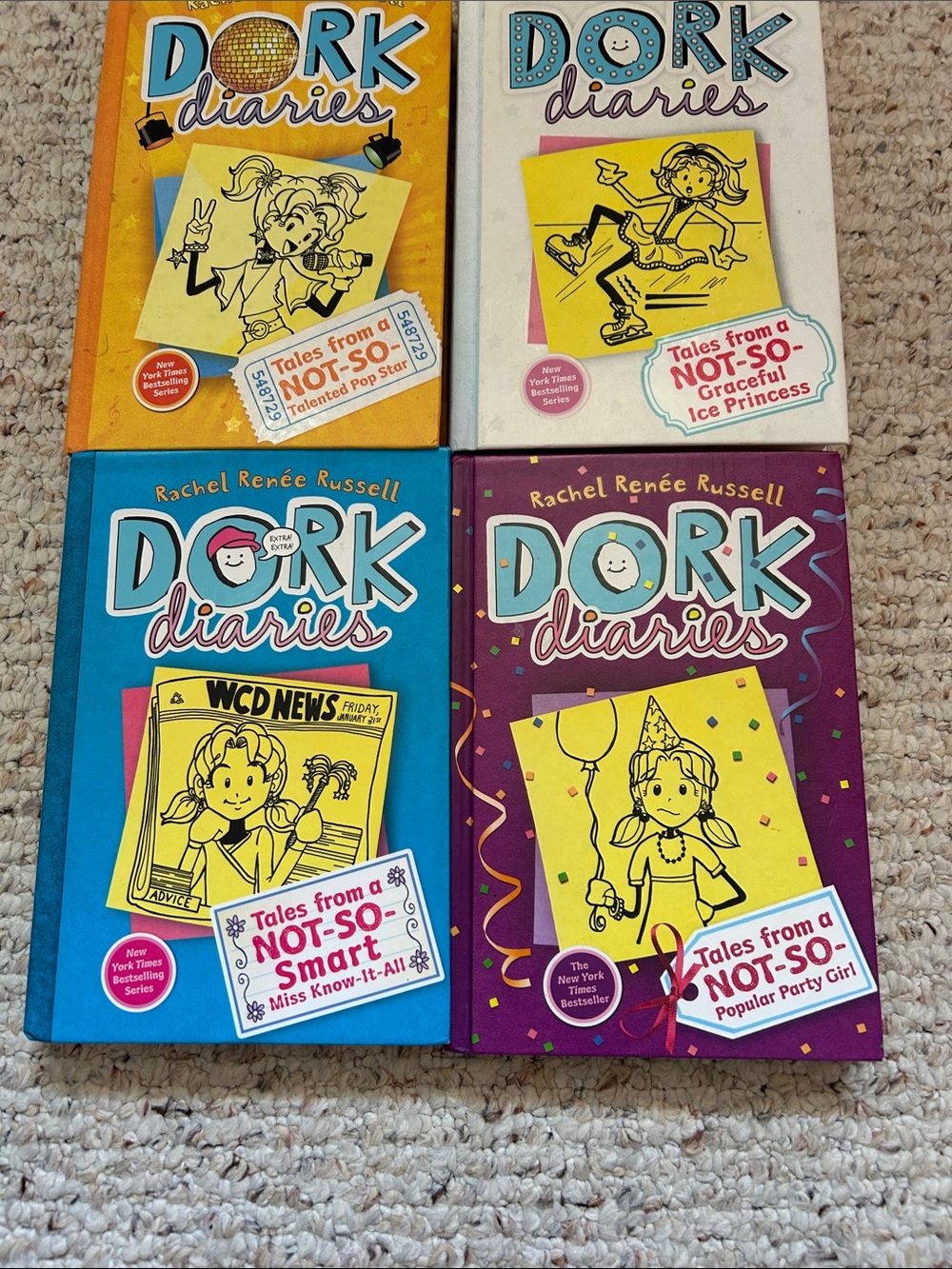Dork Diaries Kids Book Set by - Blue, Purple, White, Orange